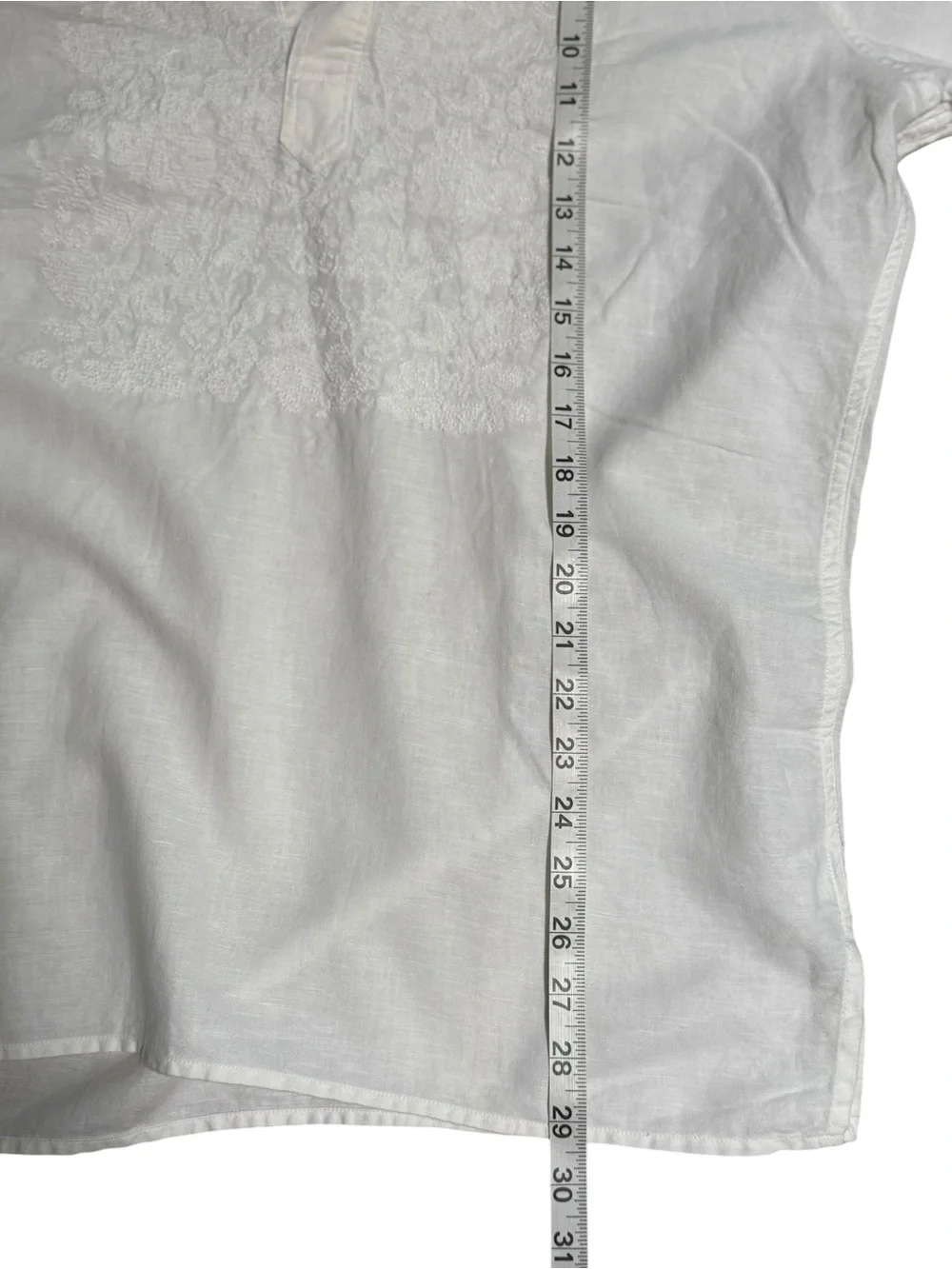 Banana Republic Off-White Embroidered  Linen/Cotton Button-Front Shirt [NWOT]